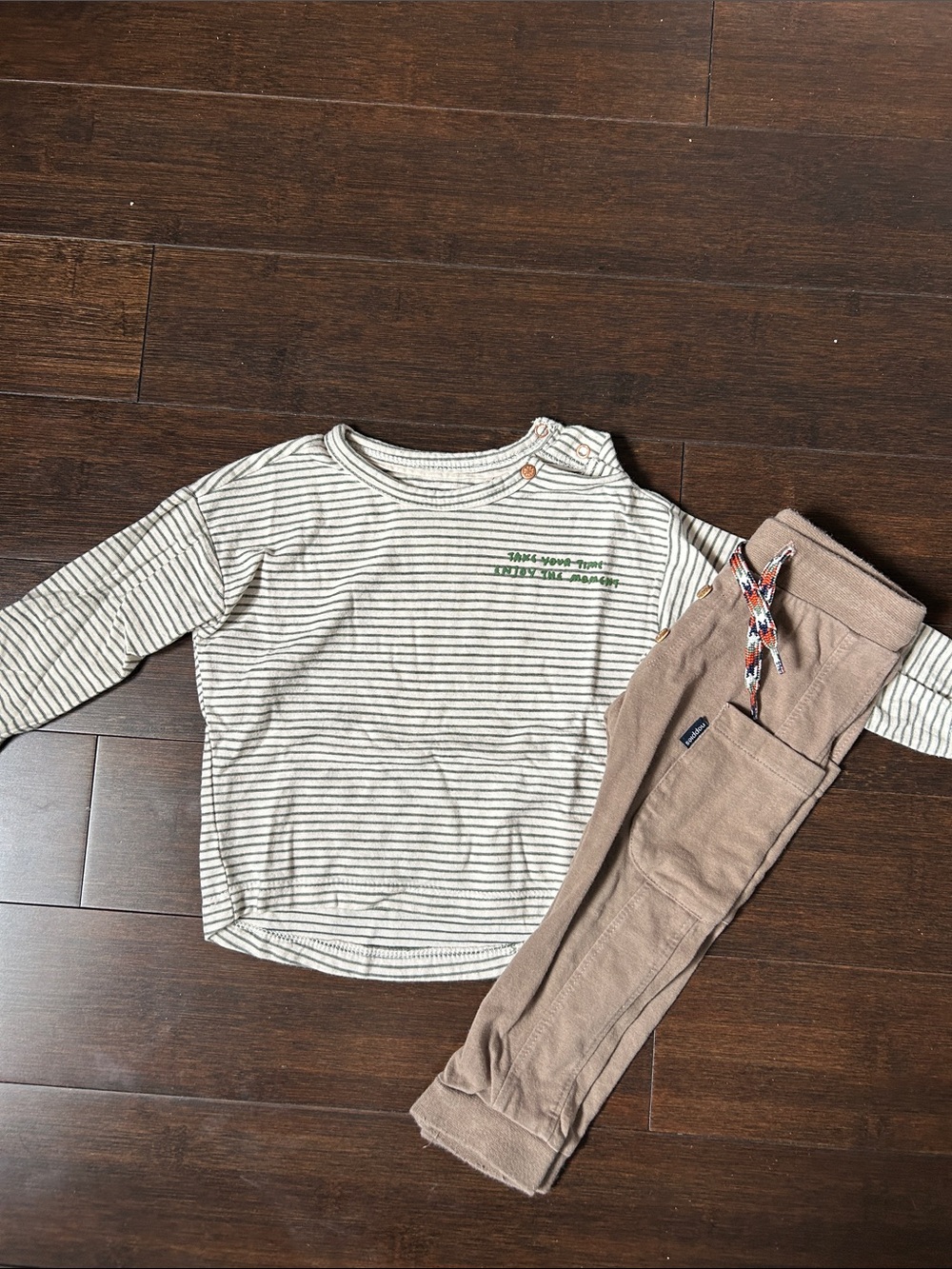 Noppies Cream Striped Long-Sleeve Tee with Tan Joggers